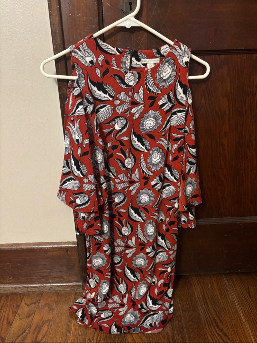 Red Floral Cold-Shoulder Women's Dress